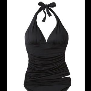 LA BLANCA Island Goddess Tankini Top Size 14 BLACK Swim Tankini Top NWT